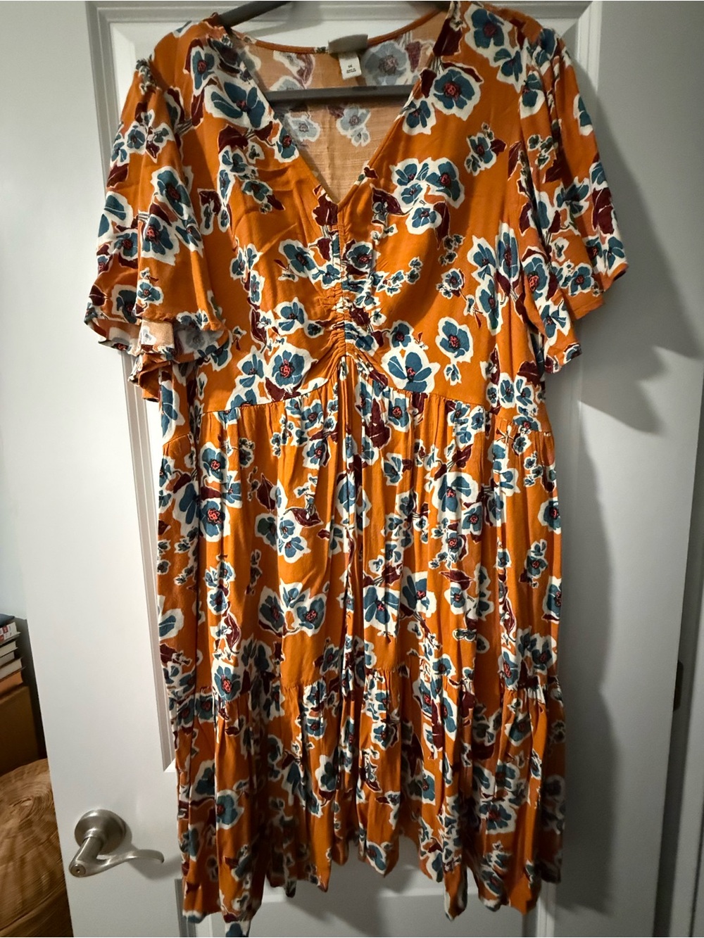 Floral V-Neck Midi Dress in Mustard